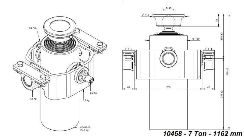 CYLINDER TELESKOPOWY KOMPAKTOWY 5 ETAPÓW 1162mm x125 -KULKA