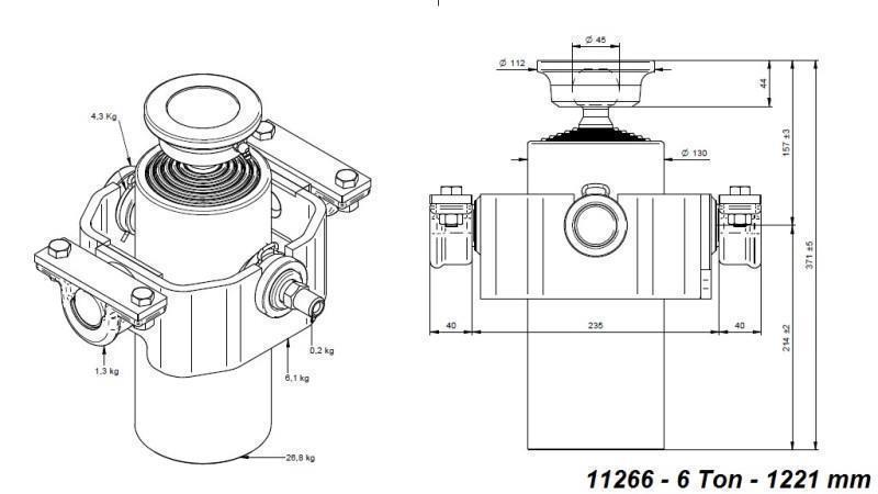 TELESCOPINEN SYLINTERI KOMPAKTI 6 ASTETTA 1221mm x125 -PALLON